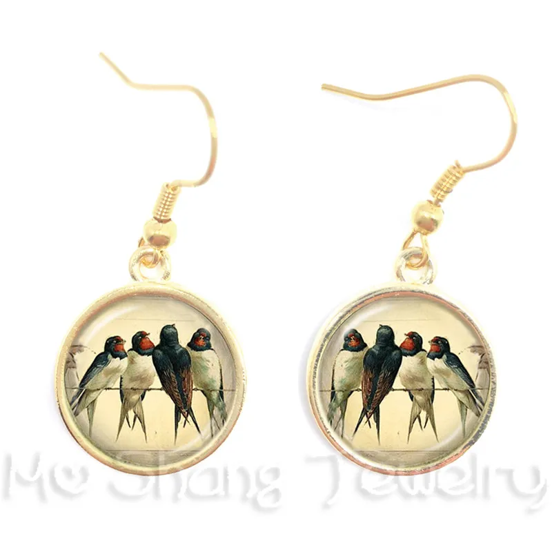 Серьги с птицами и цветами из серии стеклянные украшения для женщин лучший