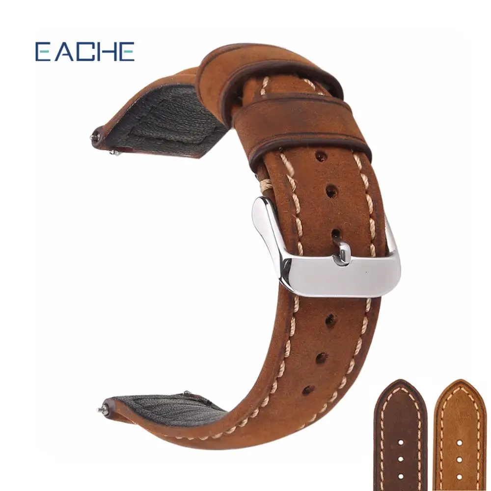 

EACHE Crazy Horse Watch Strap Withe Quick Release Light Brown Dark Brown 20mm 22mm leather Watch Strap