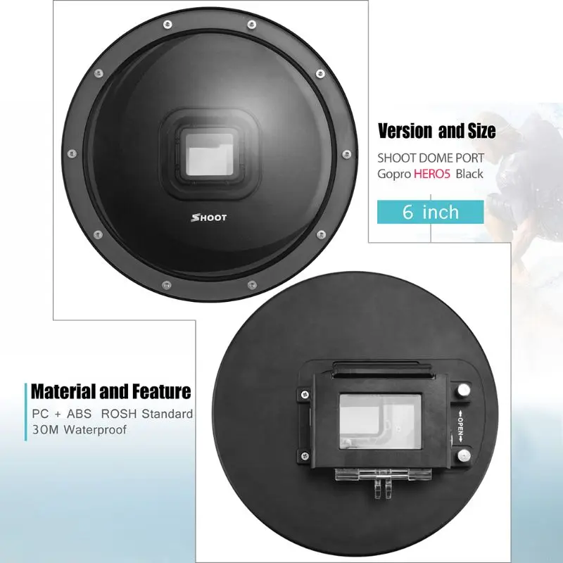 6 дюймовый купольный порт для дайвинга GoPro камеры 7 5 Black S Port s Cam с