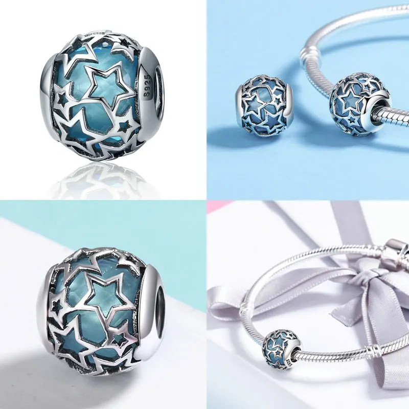 

4 Color 100% 925 Sterling Silver Clearly CZ, Red Dazzling Star Charms Bead Fit Charm Bracelets Sterling Silver Jewelry Making
