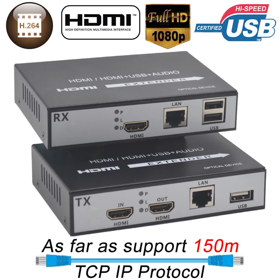 Navceker H.264 HDMI KVM удлинитель по ip-сети 150 м HDMI USB удлинитель по UTP RJ45 портам KVM удлинитель HDMI USB через CAT5e CAT6