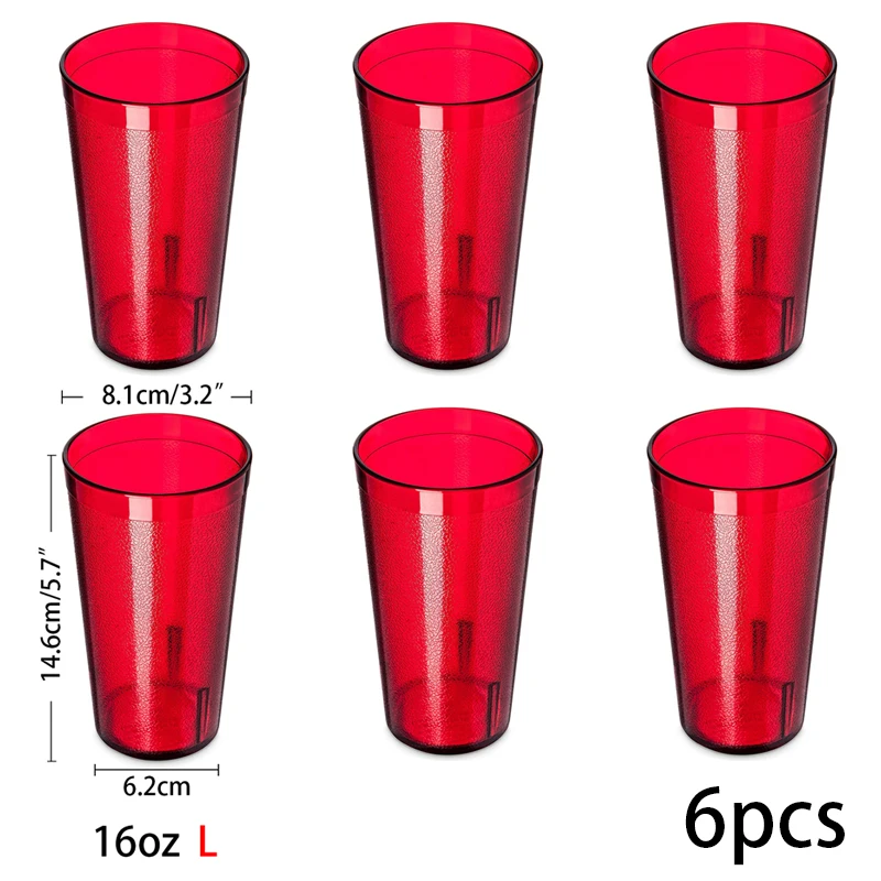 6 шт 16OZ Пластик Ресторан стакан ударопрочный стаканы для напитков Red прозрачности