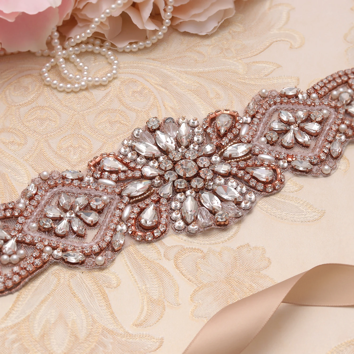 MissRDress свадебный пояс с кристаллами Стразы Свадебный Пояс розовое золото со