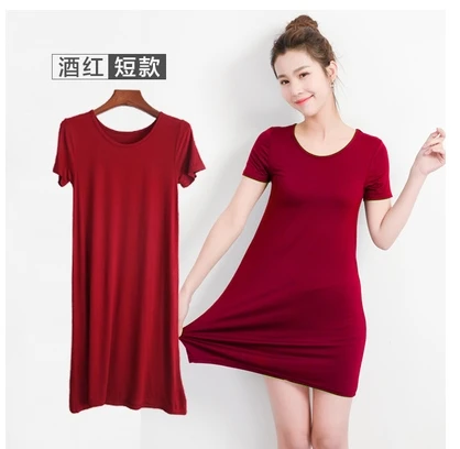 Длинная комбинация с коротким рукавом X-Long Slip модал нижнее белье одноцветные удобные женские платья с круглым вырезом - Цвет: mini 6