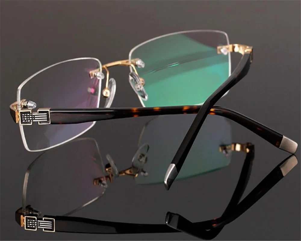 Мужские очки без оправы eyeluk брендовые дизайнерские деловые золотого и