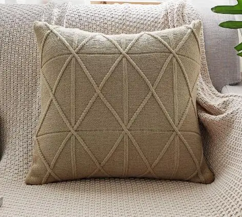 light brown Розовый вязаный чехол для подушки синий вязаный диван-шезлонг lounge throw Наволочка Зеленый Вязание cojines Современная декоративная almofada - Цвет: light brown