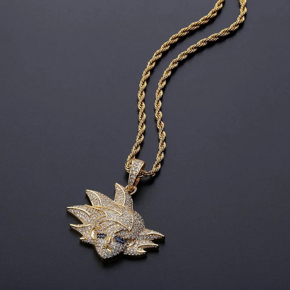 Хип хоп Bling Ice Out AAA CZ Циркон мультфильм Dragon Ball персонажи ужин Saiyan GOKU кулон ожерелье мужчины рэппер ювелирные изделия