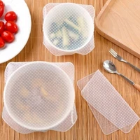 4pcs reusable silicone caps food fresh keeping stretch wrap seal film bowl cover home storage organization kitchen tools 3 sizes