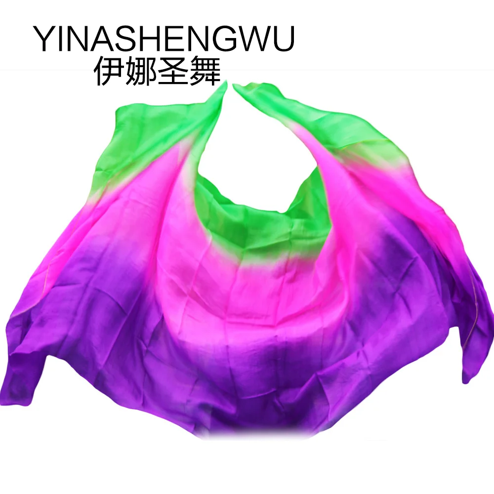 

Newest Pure Silk Belly Dance Veils Belly Dance Scarf Silk Veils Practice Stage Performance purple+green+rose