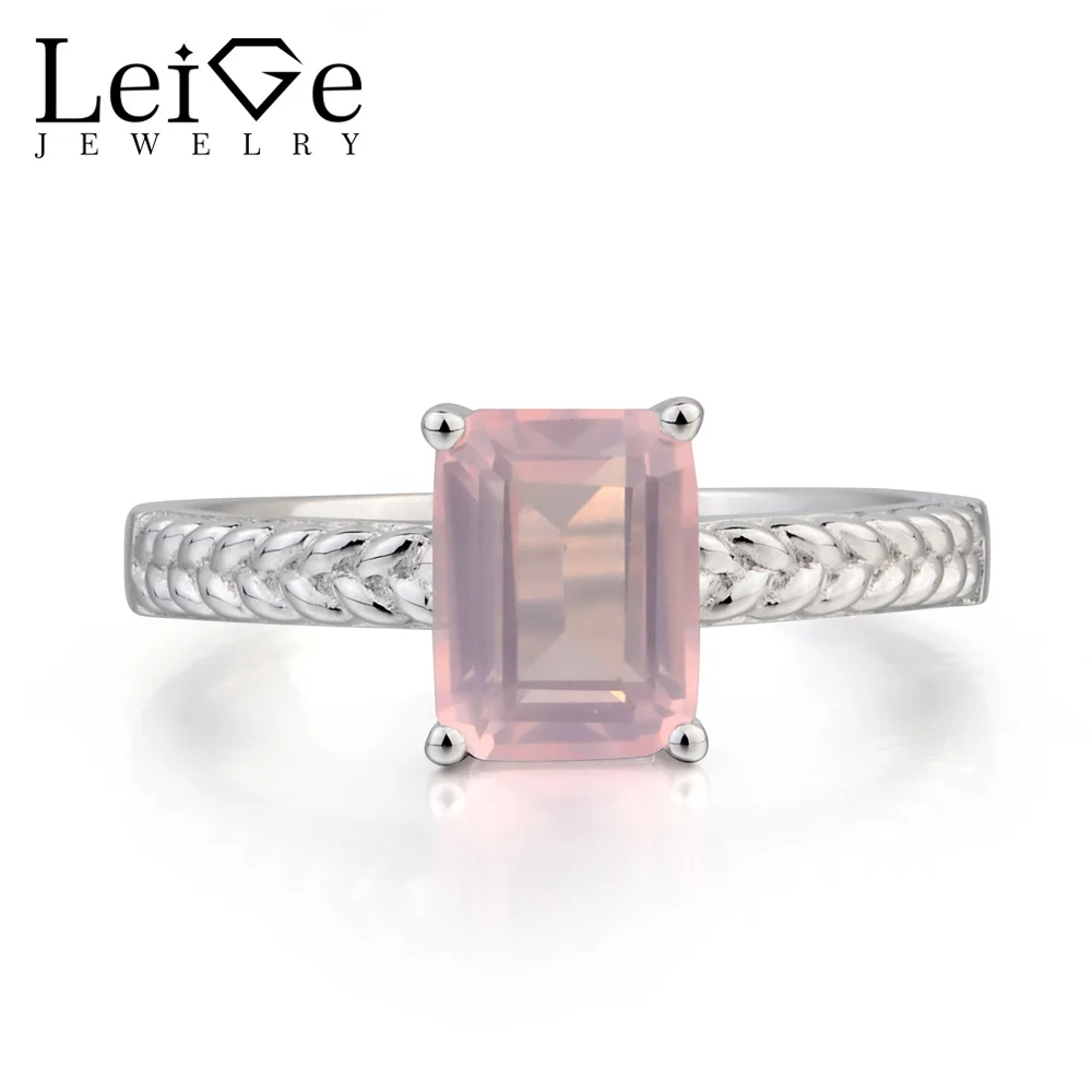 

Украшения leige натуральное розовое кварцевое кольцо юбилейное кольцо Изумрудный розовый драгоценный камень кольцо из стерлингового серебр...
