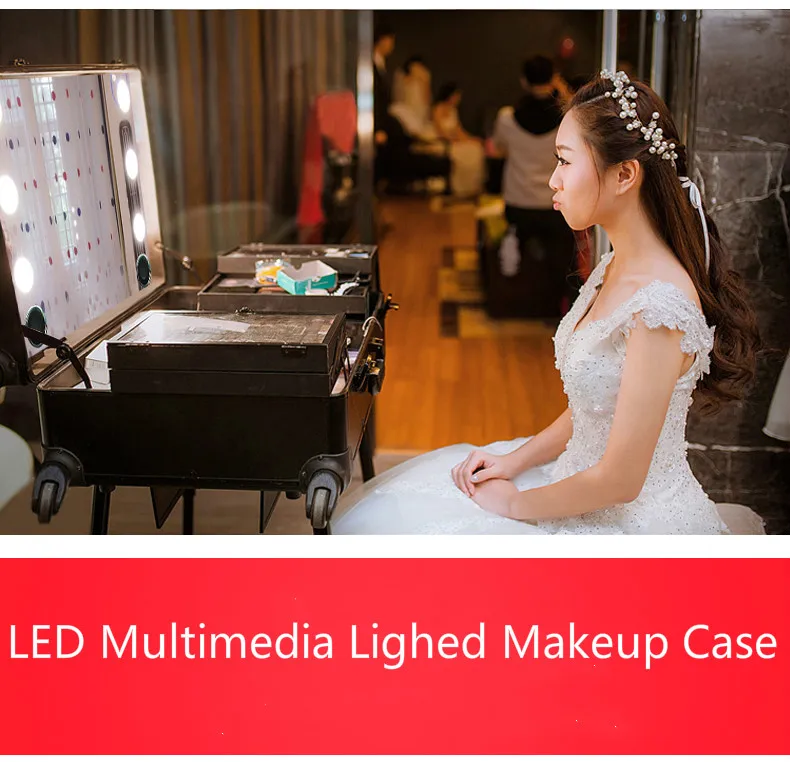 2017 LED макияж корпус мультимедиа студия освещенная коробка красоты USB Bluetooth