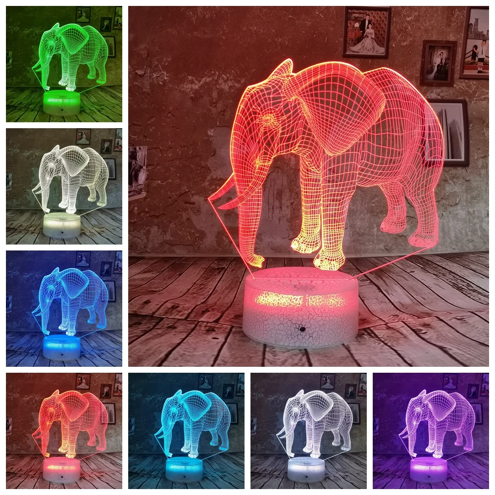 Дропшиппинг милый слон 3D ночник Led RGB 7 видов цветов Сенсорная цветная настольная