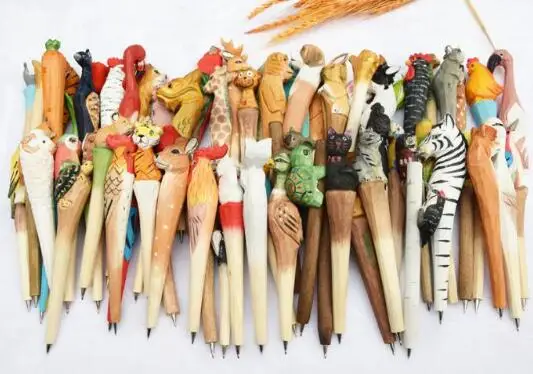 20 шт./лот креативная резная деревянная ручка с животными Шариковая Канцтовары