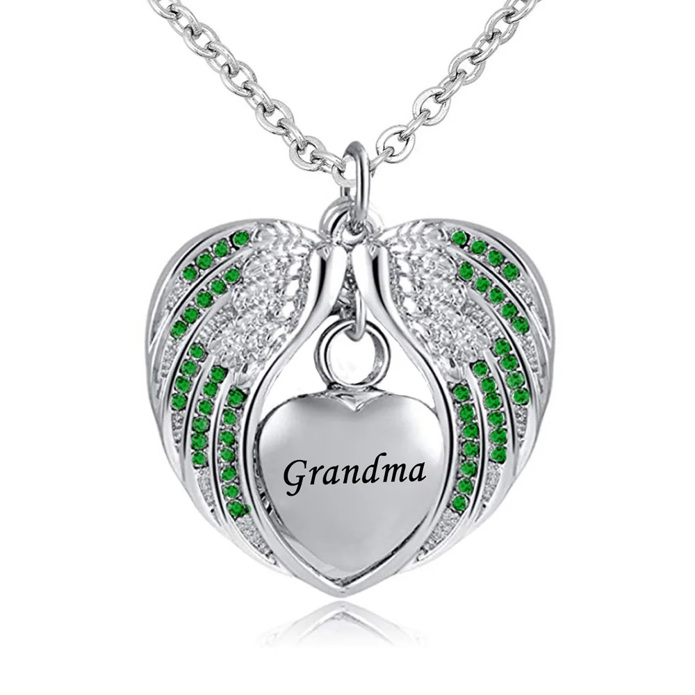 

Cremation Jewelry with Angel Wing Urn Necklace for Ashes Birthstone Pendant Holder Heart Memorial Keepsake -Grandma