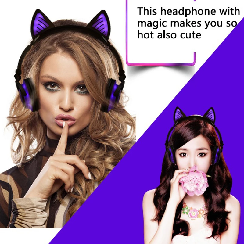 Складные милые светящиеся кошачьи ушки беспроводные наушники игровая