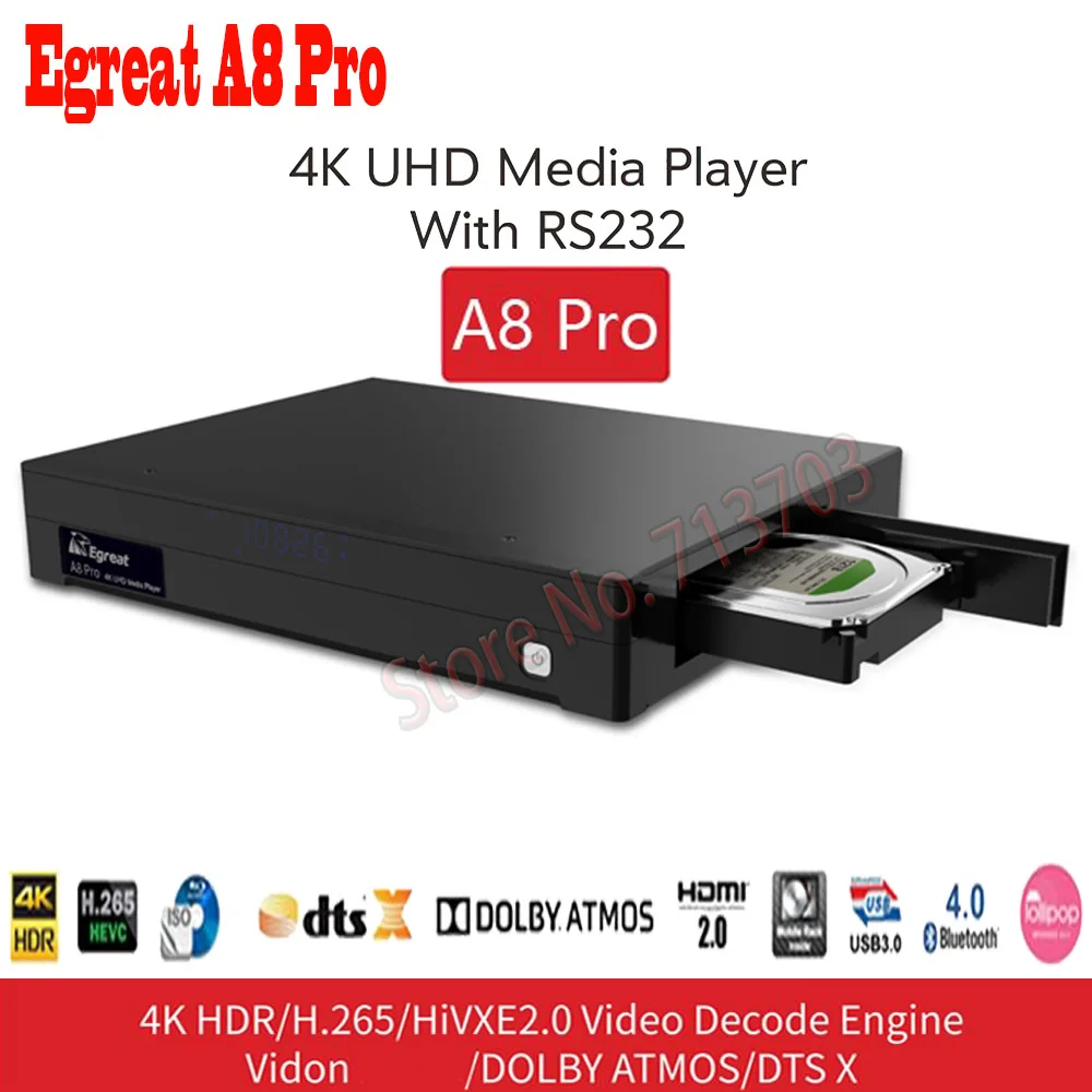 Egreat A8 Pro 4K UHD HDD медиаплеер Поддержка Blu-Ray привод 3D Movie Play DTS& Dolby NSS 3,5 ''HDD SATA лоток Android 7,0 tv Box