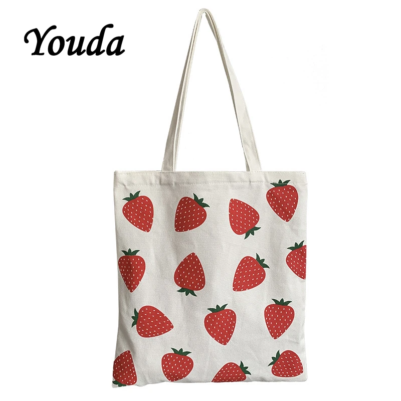 Youda оригинальная холщовая сумка с принтом клубники свежие студенческие сумки на