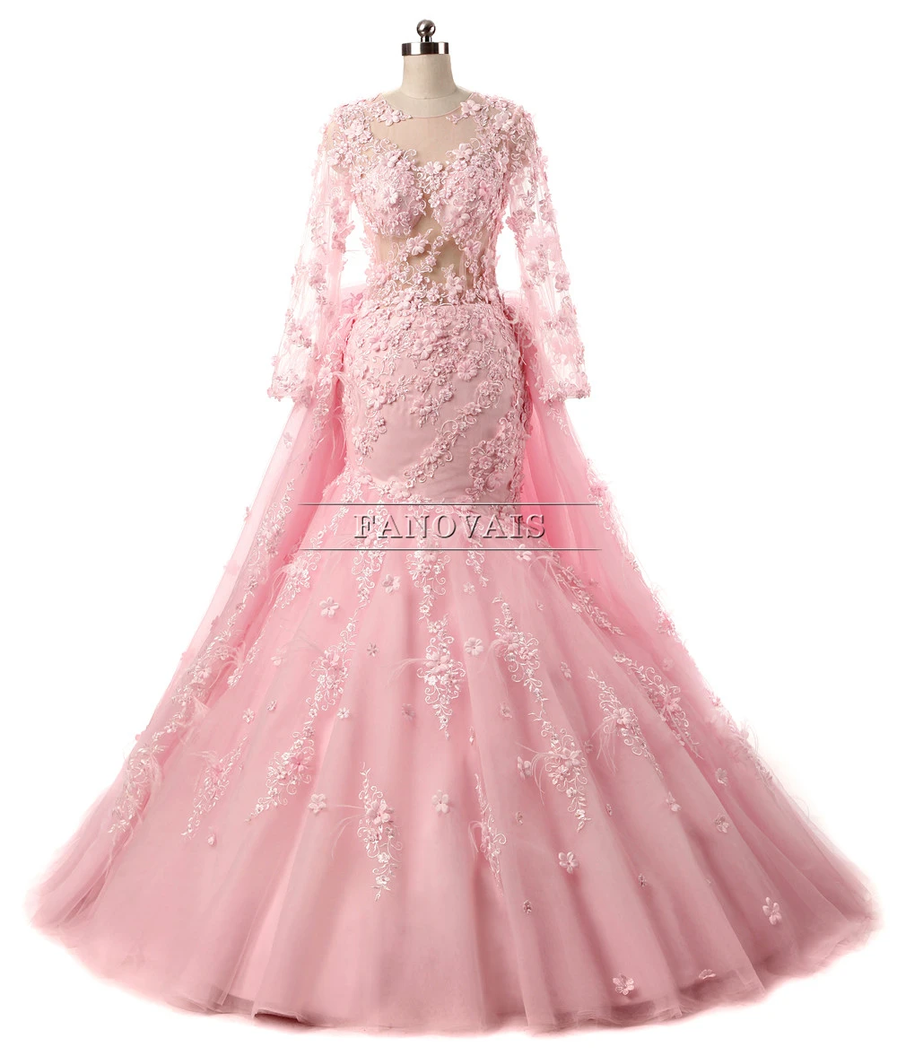Real High Quality 2019 Prom Dresses Lebanon Sexy Sheer Pink Evening Long Sleeves Feather Beaded Vestido de Festa PD12 | Свадьбы и