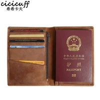 handmade passport holder wallet genuine leather men long passport cover travel leather organizer passport case for documents