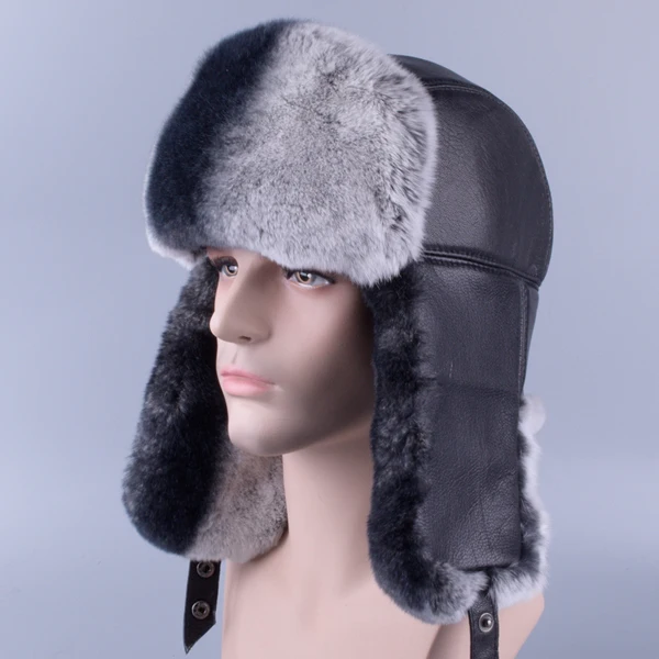 hat 01 Raglaido зимние мужские меховые шапки из натурального меха овечьей кожи ушанка Снежный кролик Черная Кожаная шапка Регулируемая 56-59 см LQ11248 - Цвет: hat 01