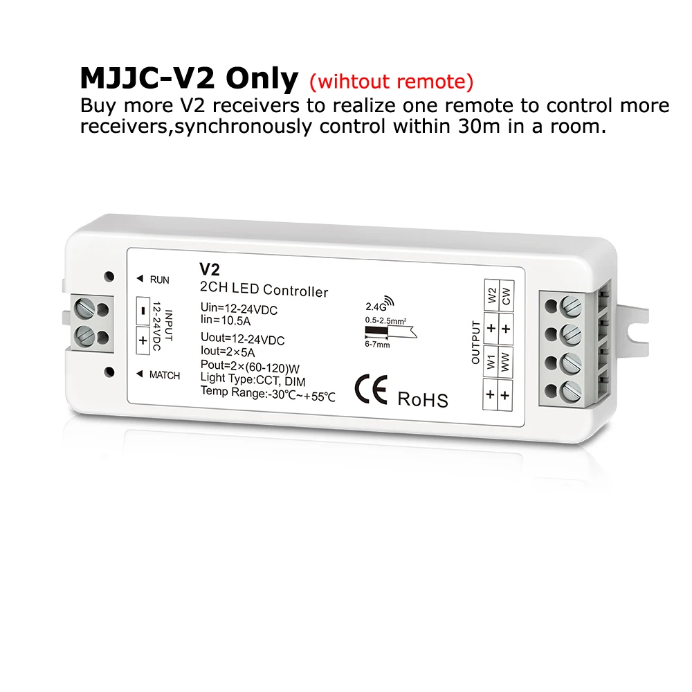 WW CW Светодиодный контроллер 12V 24V 10A 2CH 2,4 г Одиночная Цвет CCT светильник полосы светодиодный диммер контроллер RF Беспроводной пульт дистанционного управления с держателем V2 - Цвет: MJJC-V2 Only