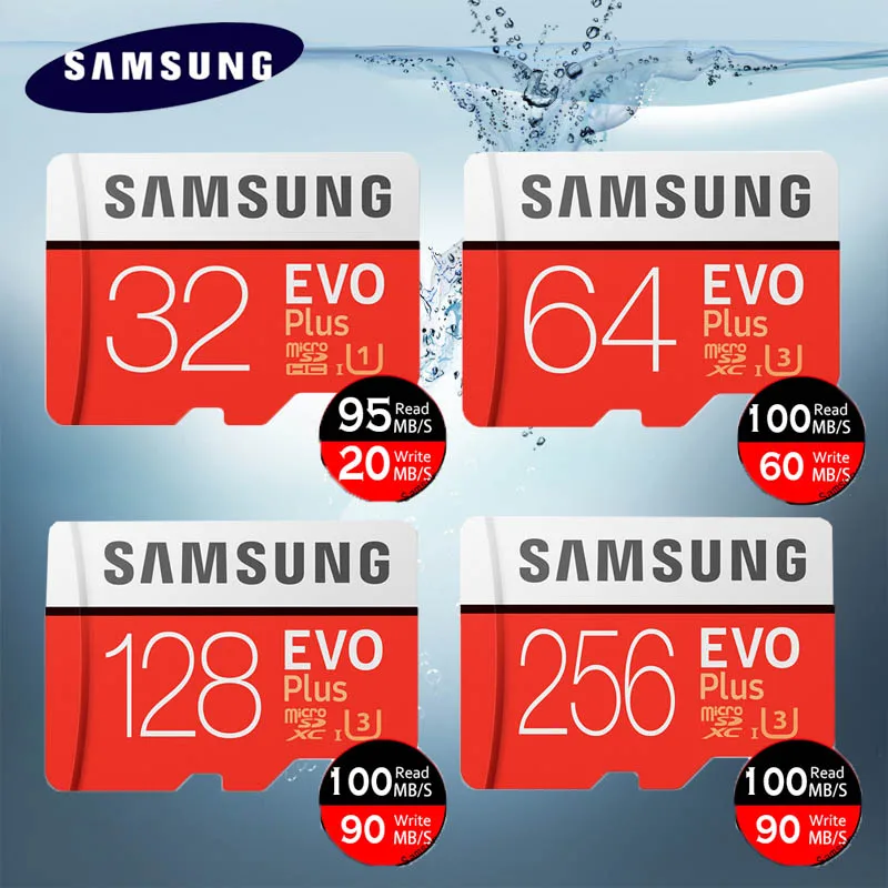 Оригинальная карта памяти microSD SAMSUNG EVO Plus карты 64GB U3 + 128 ГБ 256 Class10 Micro SD 32