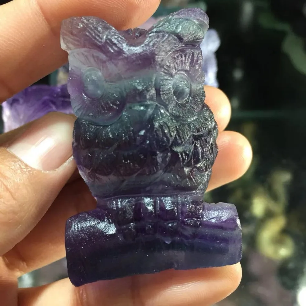 

drop shipping natural colorful fluorite Crystal gemstone animals meditation reiki healing hand-carved crystal stone owl as gift