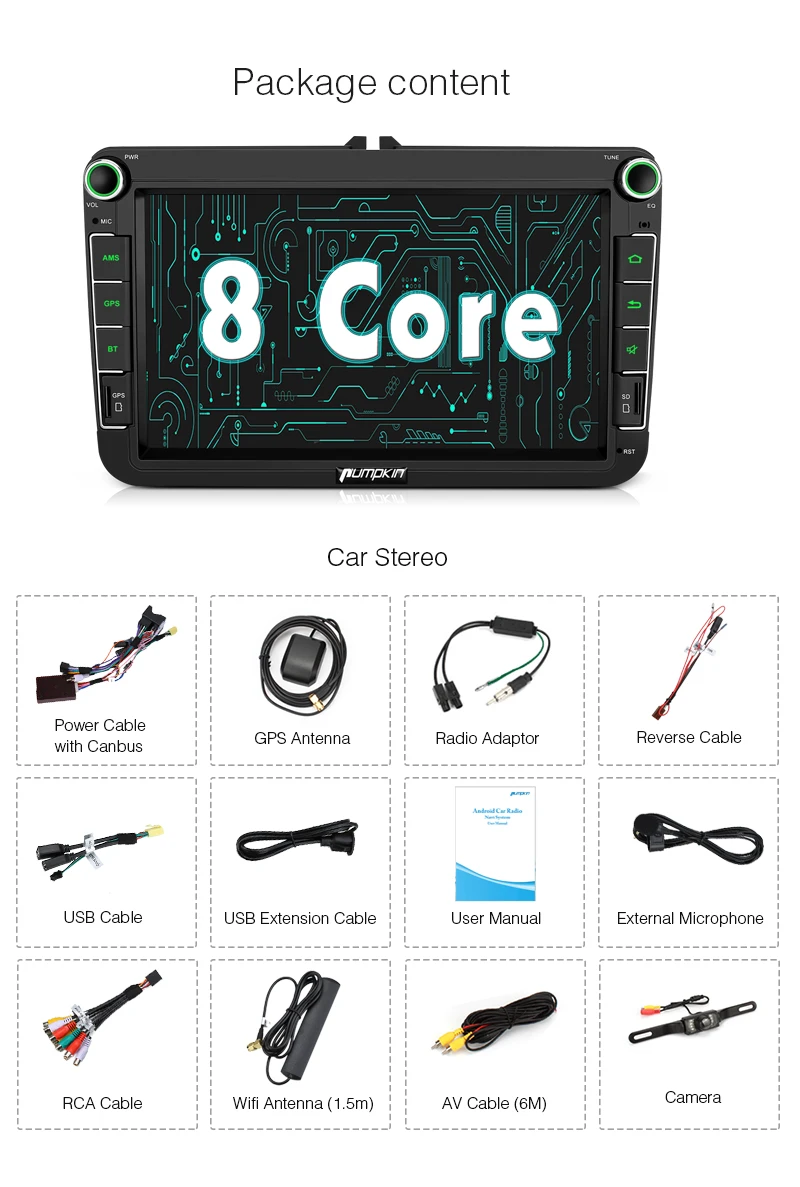 Тыква 2 Din 8 &quotQcta core Android 7 1 Автомобильный мультимедийный плеер без DVD GPS навигация