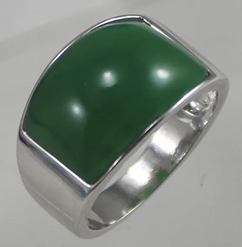 

wholesale man's green Natural jade silver plated ring #7--12