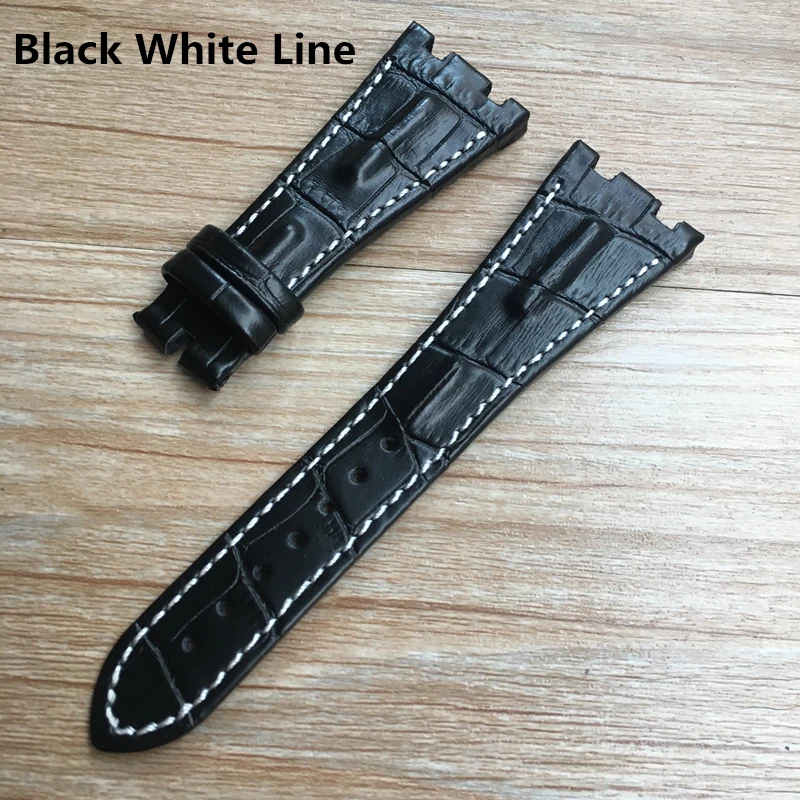 For AP strap 28mm Black Blue Gray Green Brown With Stitches Genuine Leather Watch Band Bracelet with steel deployment buckle