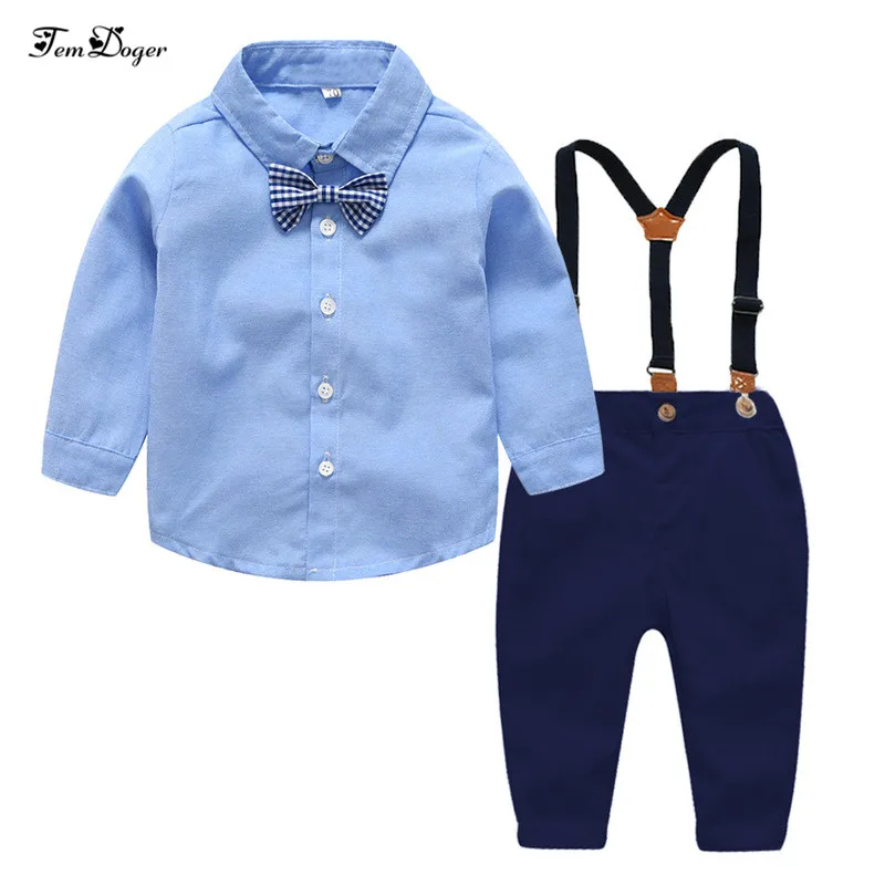 

Boy Clothing Sets 2018 Winter New Kids Boys Clothes Tie Shirts+Overalls 2PCS Gentleman Outfits Children Christmas Suit for Bebes