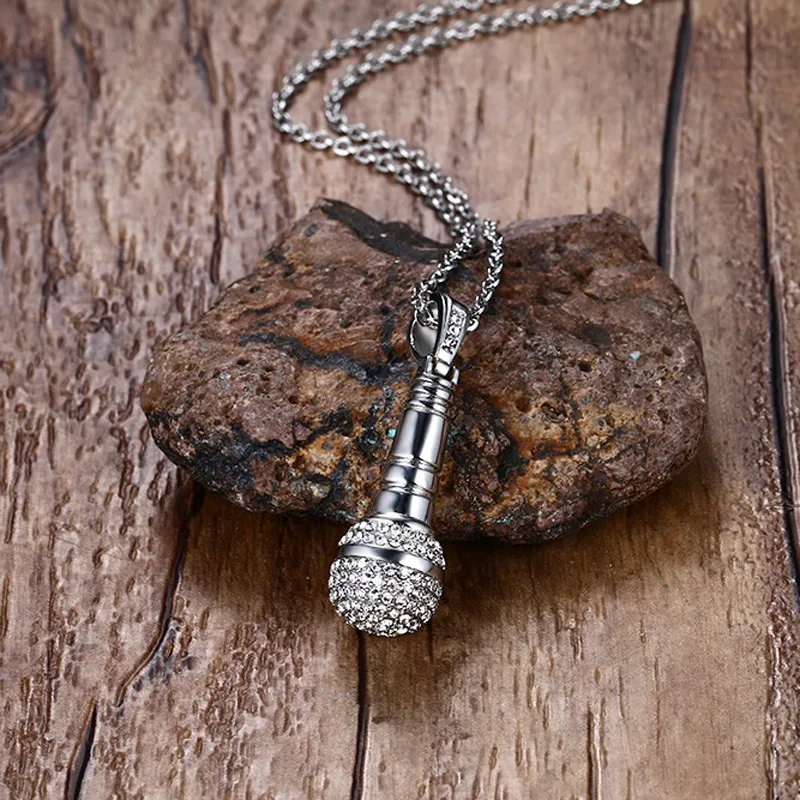 ZORCVENS Gold-color Stainless Steel CZ Stone Hip Hop Microphone Necklace &amp Pendant for Men/Women | Украшения и аксессуары
