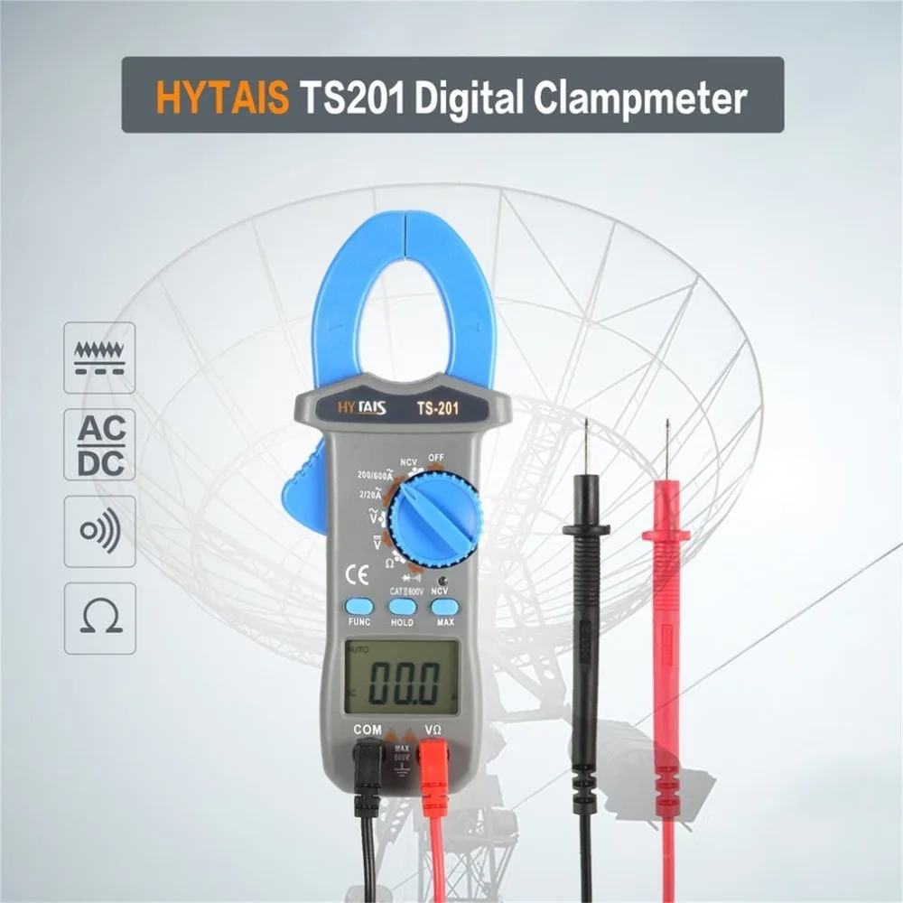 HYTAIS мультиметр 600A TS201 цифровой клещи Авто диапазоне 600 В AC/DC Текущий тестер