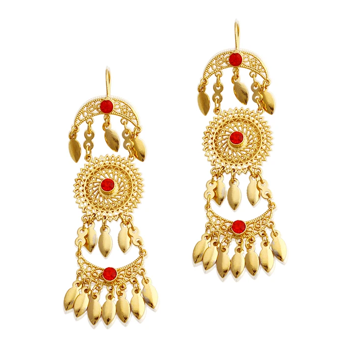 JH брендовые традиционные свадебные Дубаи богемные висячие серьги с красным