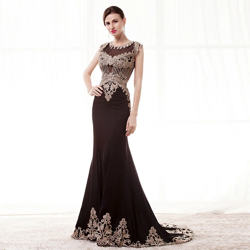 See Through Black Evening Dresses 2019 Mermaid Cap Sleeve Sheer Back Appliques Lace Prom Dress Luxury African Gown | Свадьбы и