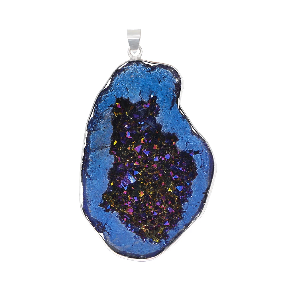 1 шт., подвеска-Агат Geode Druza из натурального камня с гальваническим покрытием, подвеска-Агат Geode Drusy, Подвески для изготовления ювелирных изделий