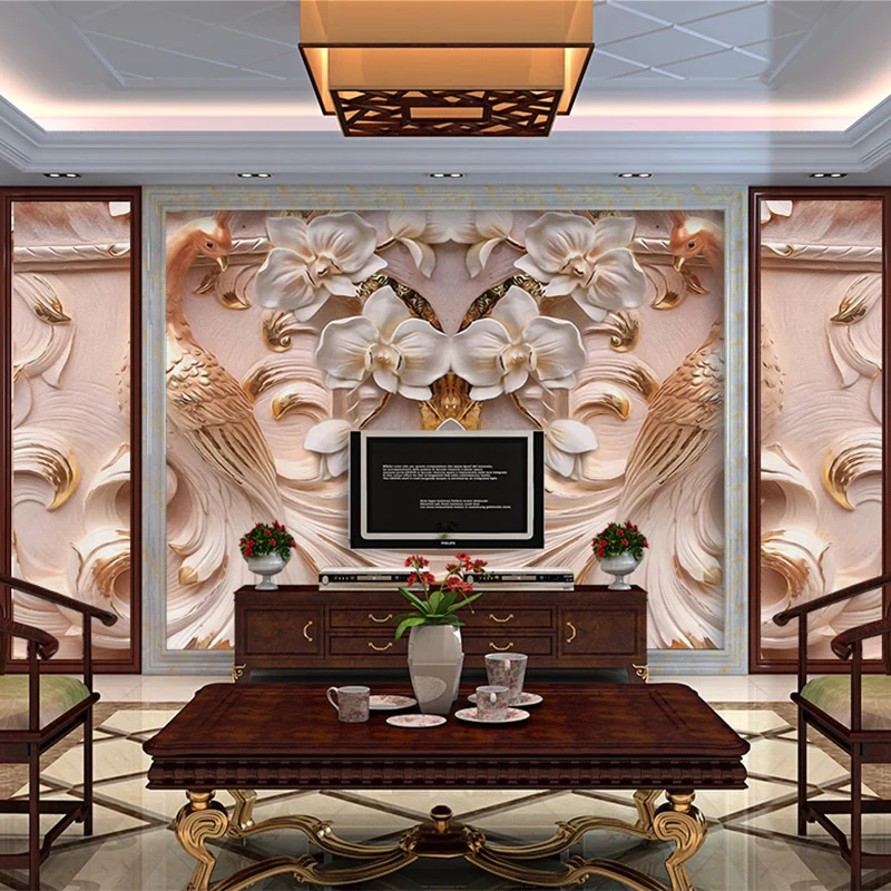 3D Stereo Relief Peacock Flowers Mural Photo Wallpaper Living Room TV Sofa Study Backdrop Art Wall Paper For Walls Home Decor |