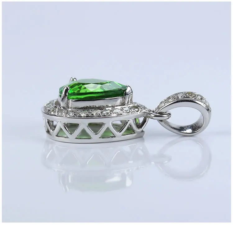 Simffvn кластера 18 К Белое золото круглая огранка 1.2ct зеленый цаворит кулон Юбилей