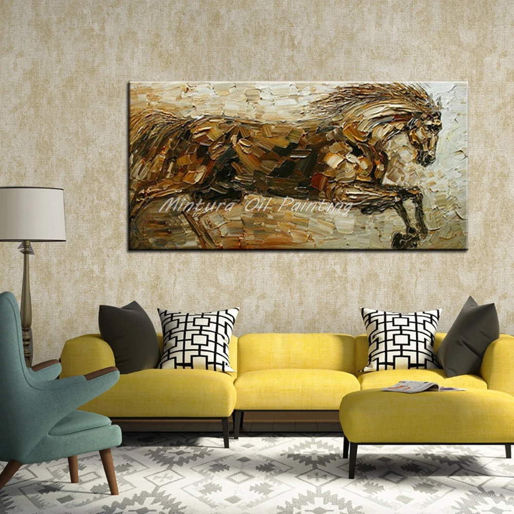 

Arthyx Hand Painted Abstract Swift Horse Animal Oil Paintings On Canvas Wall Art Picture For Living Room Children's Home Decor