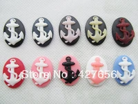 15pcs 18mmx25mm 10 colors oval flatback resin anchor cameo charm findingcabochon for base setting traydiy accessory jewelry