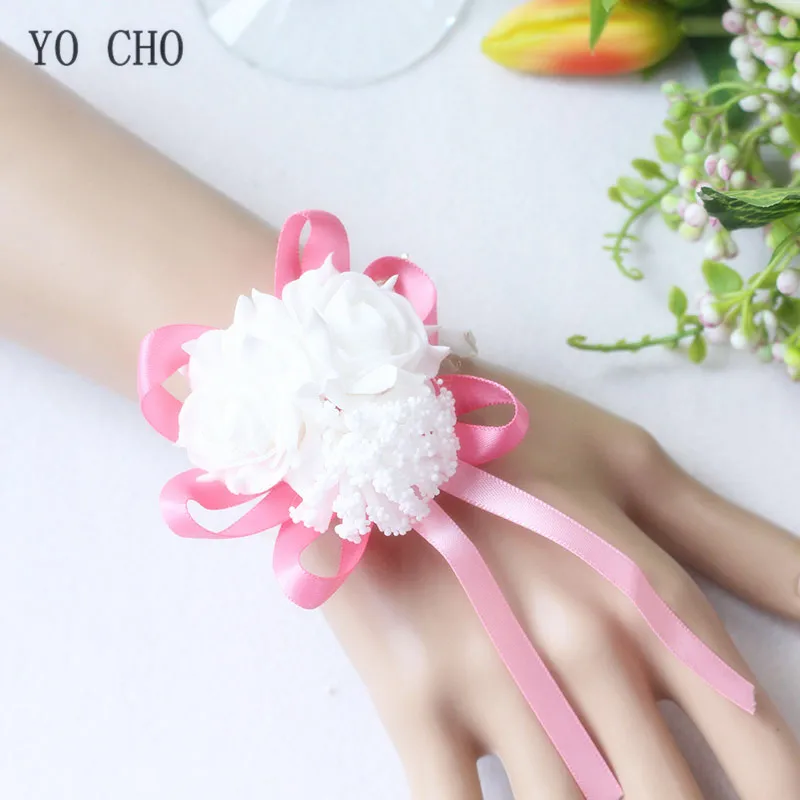 YO CHO Prom Beutiful PE розы вечерние цветы на запястье Свадебные наручные Цветы розовые подружки невесты шелковый корсаж ручной цветок для свадьбы