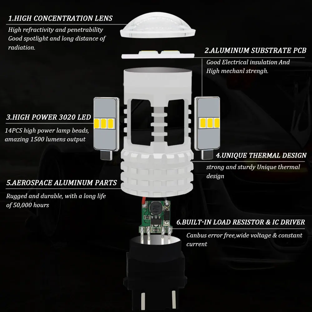 KAMMURI HID Белый Canbus 3157 P27/5 W P27 7 T25 светодиодный лампы для дневных ходовых огней DRL Для