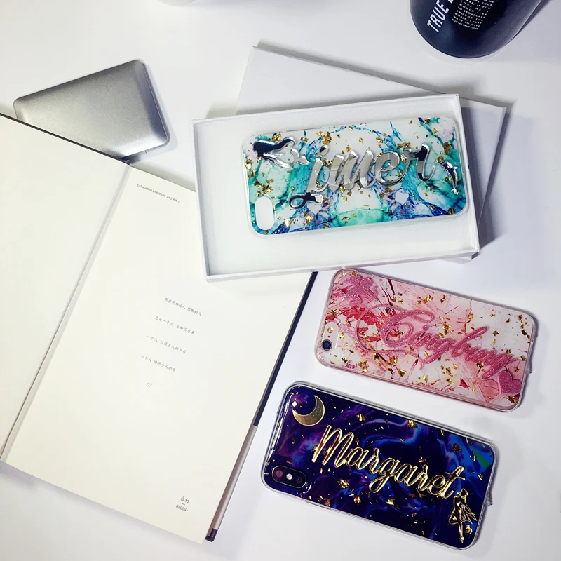 Для iPhone 11 6s 7 8 plus X XS MAX XR роскошный эксклюзивный индивидуальный заказ имя мраморный хлопья Блестящий сверкающий мягкий чехол для телефона чехол