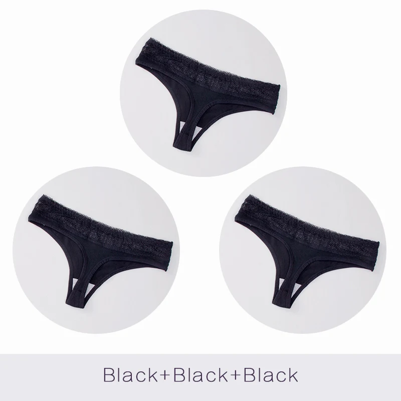 Black Black Black Трусики-стринги, хлопковое сексуальное кружевное нижнее белье, женские трусы, трусики, нижнее белье, стринги, дамское бикини с Т-образным вырезом сзади, женские DULASI, 3 шт./лот - Цвет: Black Black Black