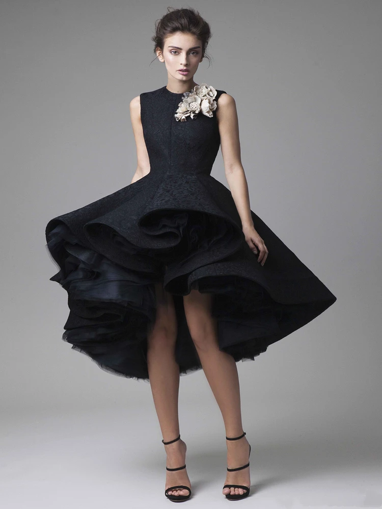 Платье для выпускного Krikor Jabotian, Черное вечернее платье до колен с цветами ручной работы, без рукавов, платье для вечевечерние