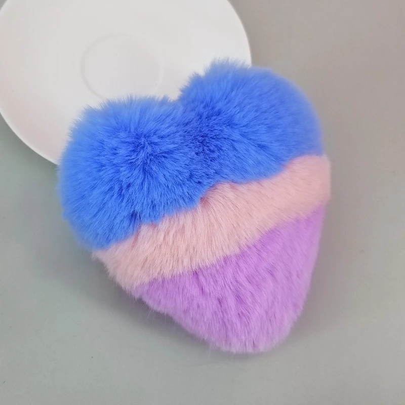 Брелок с помпоном в виде сердца полоску мехом пышные шарики женские сумки