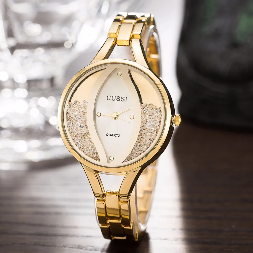 

CUSSI 2018 Luxury Womens Bracelet Watches Rose Gold Rhinestone Ladies Dress Watches Fashion Quartz Wristwatch reloj mujer Gifts