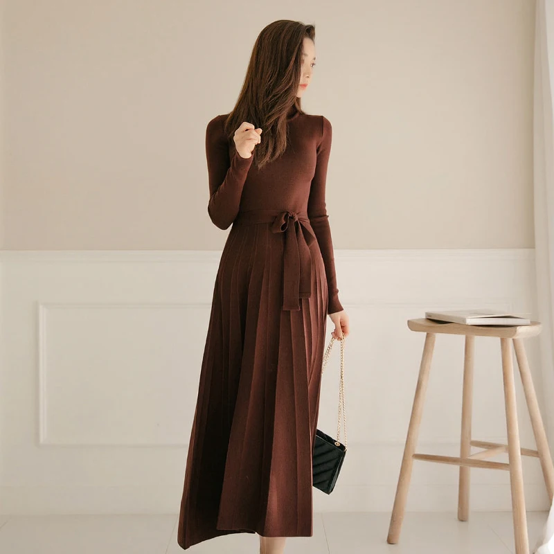 JSXDHK элегантные пуловеры с высоким воротником женское платье осень зима вязаное