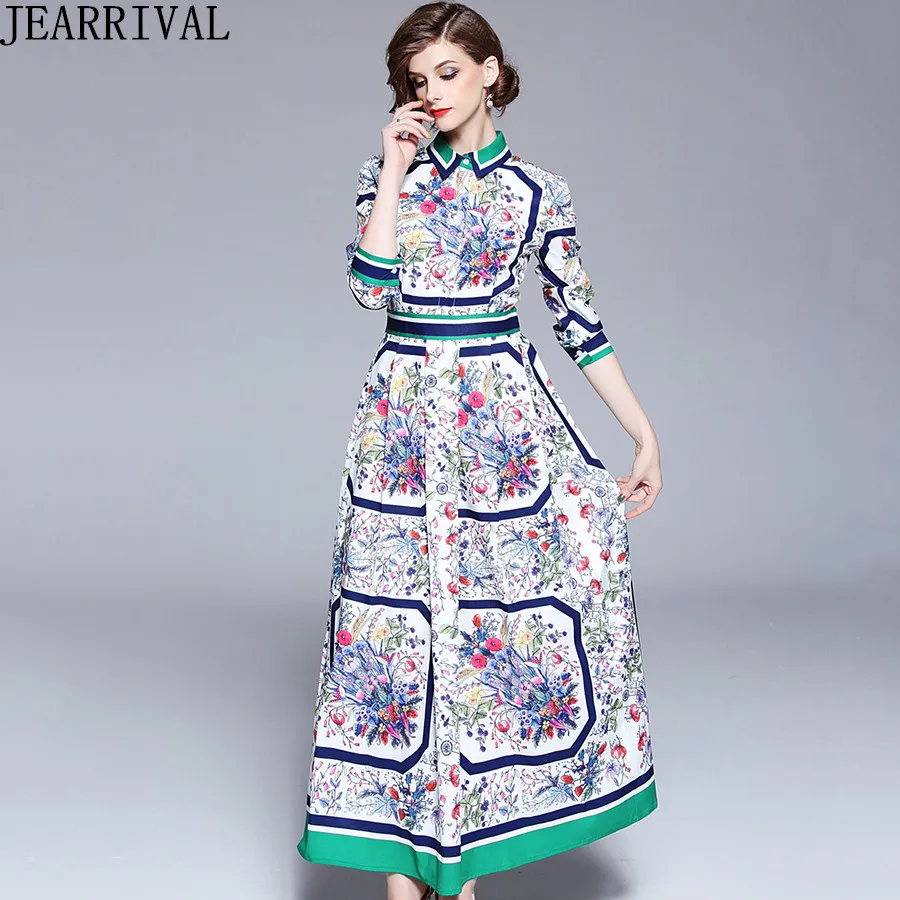 Подиумное длинное Цветочное платье 2018 Новое модное женское с длинным рукавом и