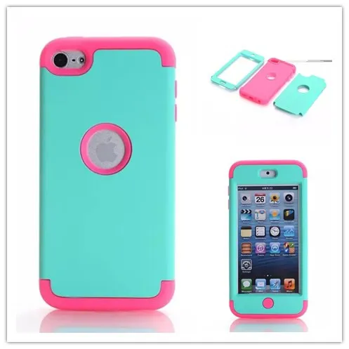 green and hot pink Для iPod Touch 7/Touch 6 Чехол, ударопрочный защитный чехол с двухслойным жестким ПК+ силикон - Цвет: green and hot pink